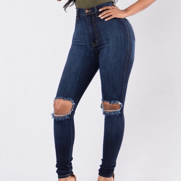 High Waisted Distressed Dark Wash Skinny Jeans - Picture 4 of 4